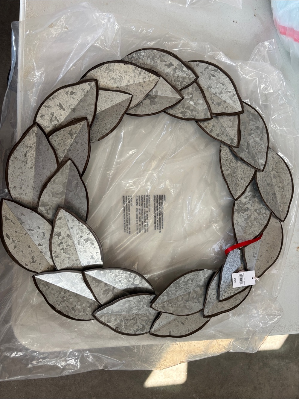 Rustic Galvanized Metal Leaf Wreath - Silver